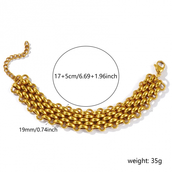 Picture of Wholesale Link Chain Bracelets, 18K Gold Plated 304 Stainless Steel, Women's Eco-friendly Simple Stylish Gift Jewelry For Retailer, 17cm(6.7") long, Chain Size: 19mm, 1 Piece
