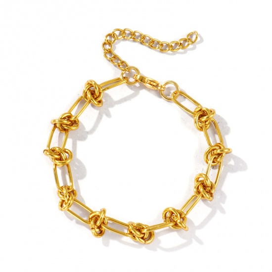 Immagine di Braccialetti All'Ingrosso, Catena a Maglia Fatta a Mano Placcato Oro 18K 304 Acciaio Inossidabile, Donne Ecologico Semplice Elegante Regalo Gioielli Per Rivenditore, 17cm Lunghezza, Dimensione della Catena: 9mm, 1 Pz