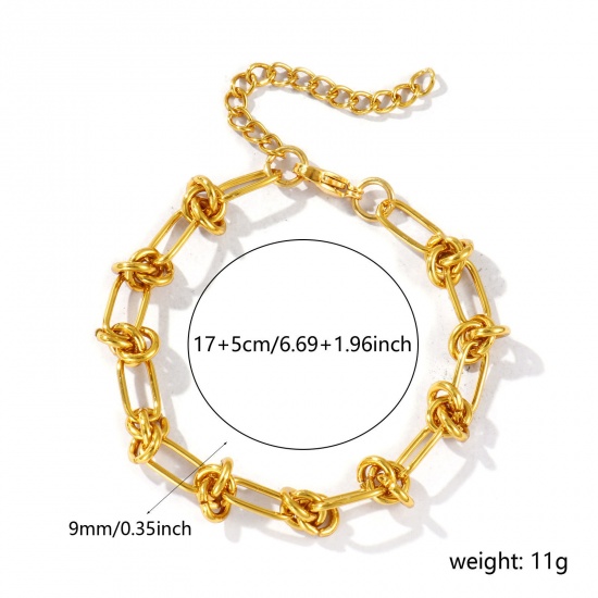 Immagine di Braccialetti All'Ingrosso, Catena a Maglia Fatta a Mano Placcato Oro 18K 304 Acciaio Inossidabile, Donne Ecologico Semplice Elegante Regalo Gioielli Per Rivenditore, 17cm Lunghezza, Dimensione della Catena: 9mm, 1 Pz