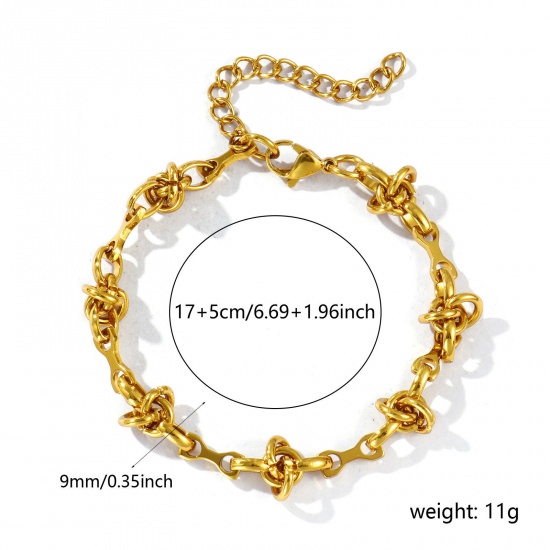 Immagine di Braccialetti All'Ingrosso, Catena a Maglia Fatta a Mano Placcato Oro 18K 304 Acciaio Inossidabile, Donne Ecologico Semplice Elegante Regalo Gioielli Per Rivenditore, 17cm Lunghezza, Dimensione della Catena: 9mm, 1 Pz