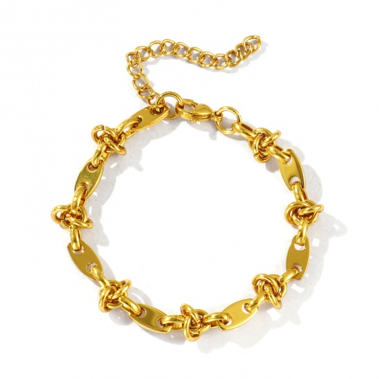 Immagine di Braccialetti All'Ingrosso, Catena a Maglia Fatta a Mano Placcato Oro 18K 304 Acciaio Inossidabile, Donne Ecologico Semplice Elegante Regalo Gioielli Per Rivenditore, 17cm Lunghezza, Dimensione della Catena: 9mm, 1 Pz