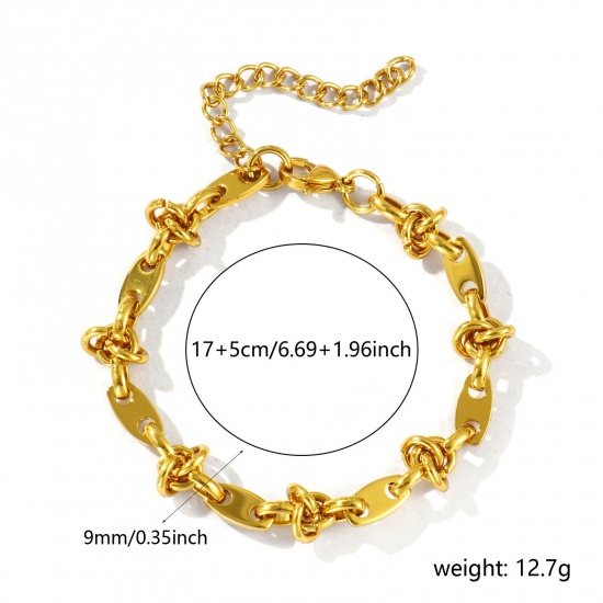 Immagine di Braccialetti All'Ingrosso, Catena a Maglia Fatta a Mano Placcato Oro 18K 304 Acciaio Inossidabile, Donne Ecologico Semplice Elegante Regalo Gioielli Per Rivenditore, 17cm Lunghezza, Dimensione della Catena: 9mm, 1 Pz