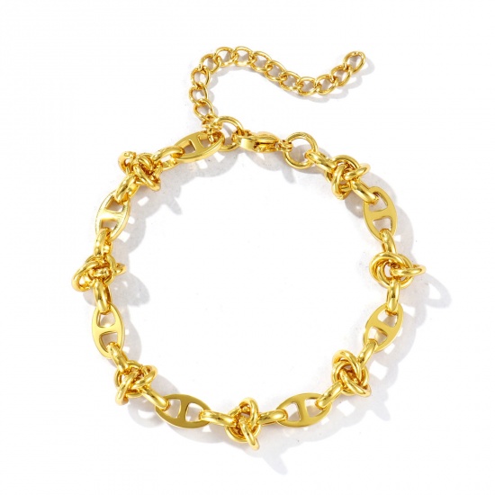 Immagine di Braccialetti All'Ingrosso, Catena a Maglia Fatta a Mano Placcato Oro 18K 304 Acciaio Inossidabile, Donne Ecologico Semplice Elegante Regalo Gioielli Per Rivenditore, 17cm Lunghezza, Dimensione della Catena: 9mm, 1 Pz