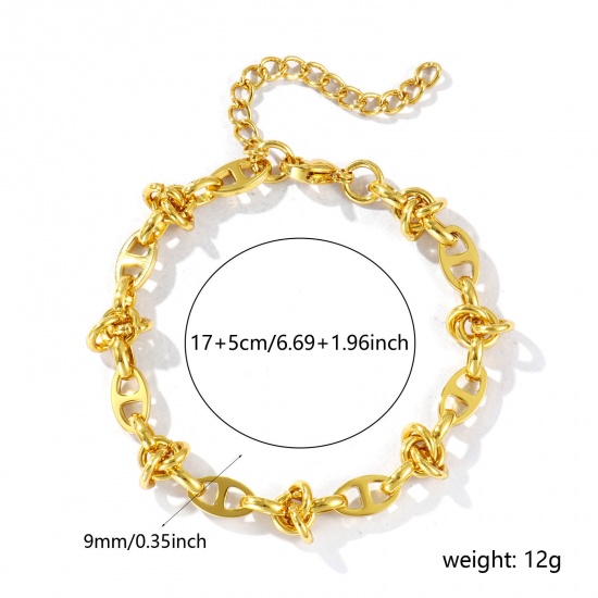 Immagine di Braccialetti All'Ingrosso, Catena a Maglia Fatta a Mano Placcato Oro 18K 304 Acciaio Inossidabile, Donne Ecologico Semplice Elegante Regalo Gioielli Per Rivenditore, 17cm Lunghezza, Dimensione della Catena: 9mm, 1 Pz