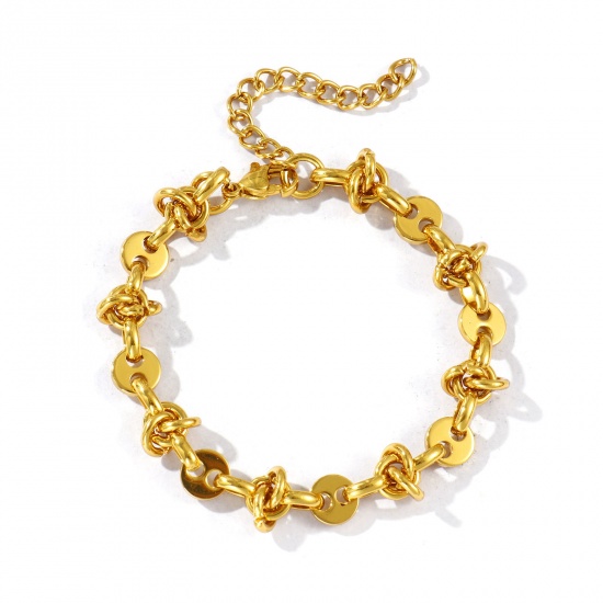 Immagine di Braccialetti All'Ingrosso, Catena a Maglia Fatta a Mano Placcato Oro 18K 304 Acciaio Inossidabile, Donne Ecologico Semplice Elegante Regalo Gioielli Per Rivenditore, 17cm Lunghezza, Dimensione della Catena: 9mm, 1 Pz