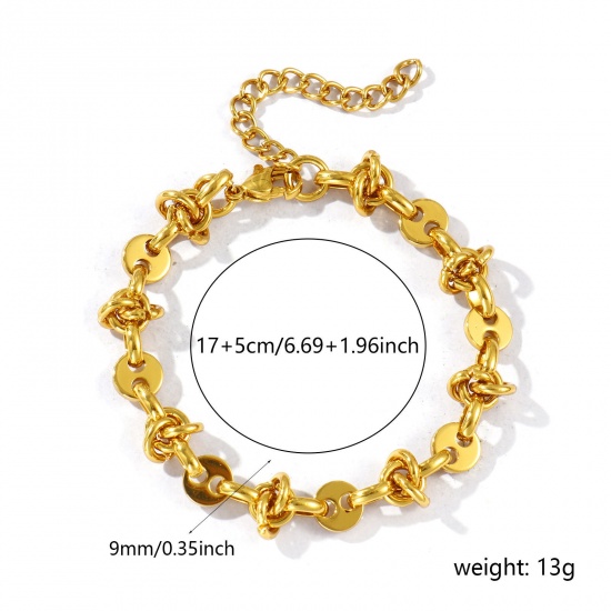 Immagine di Braccialetti All'Ingrosso, Catena a Maglia Fatta a Mano Placcato Oro 18K 304 Acciaio Inossidabile, Donne Ecologico Semplice Elegante Regalo Gioielli Per Rivenditore, 17cm Lunghezza, Dimensione della Catena: 9mm, 1 Pz