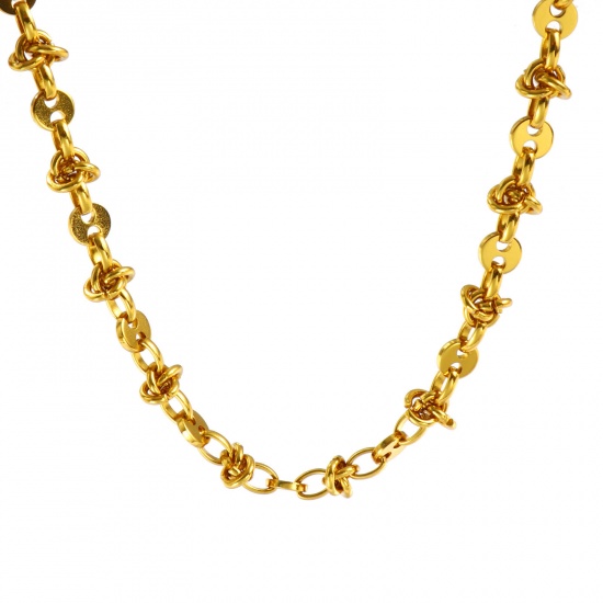Immagine di Collana All'Ingrosso, Catena a Maglia Fatta a Mano Placcato Oro 18K 304 Acciaio Inossidabile, Donne Ecologico Semplice Elegante Regalo Gioielli Per Rivenditore, 40cm + 5cm Lunghezza, Dimensione della Catena: 9mm, 1 Pz