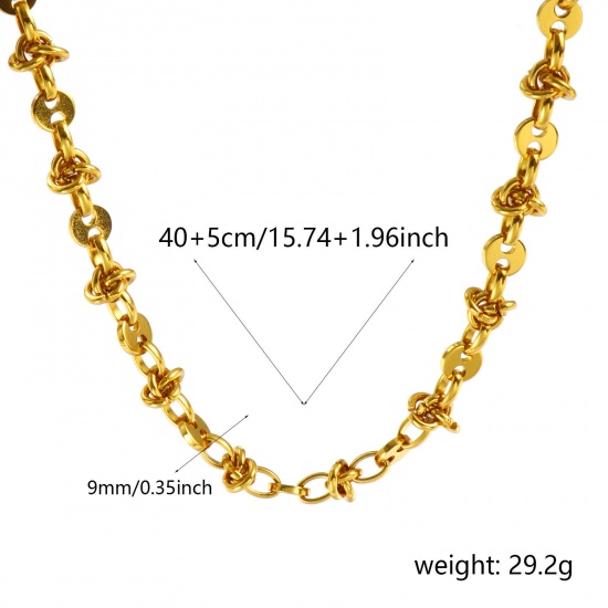 Immagine di Collana All'Ingrosso, Catena a Maglia Fatta a Mano Placcato Oro 18K 304 Acciaio Inossidabile, Donne Ecologico Semplice Elegante Regalo Gioielli Per Rivenditore, 40cm + 5cm Lunghezza, Dimensione della Catena: 9mm, 1 Pz
