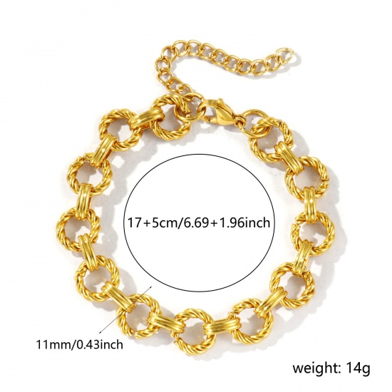Image de Bracelets En Gros Plaqué Or 18K en 304 Acier Inoxydable, Chaîne Maille Forçat Respectueux de la Nature, aux Femmes Simple À la Mode Cadeau Fournitures de Bijoux 17cm long, Taille de la Chaîne: 11mm, 1 Pièce