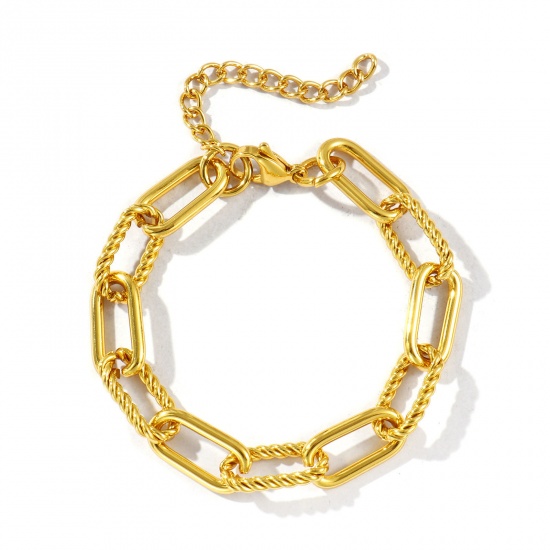 Image de Bracelets En Gros Plaqué Or 18K en 304 Acier Inoxydable, Chaîne de Trombone Respectueux de la Nature, aux Femmes Simple À la Mode Cadeau Fournitures de Bijoux 18cm long, Taille de la Chaîne: 9.5mm, 1 Pièce