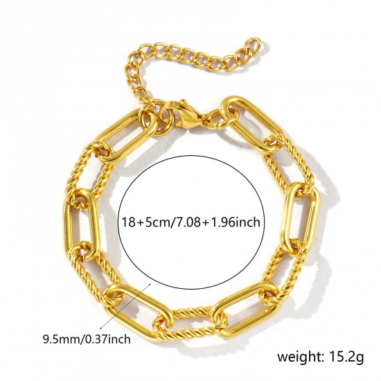 Image de Bracelets En Gros Plaqué Or 18K en 304 Acier Inoxydable, Chaîne de Trombone Respectueux de la Nature, aux Femmes Simple À la Mode Cadeau Fournitures de Bijoux 18cm long, Taille de la Chaîne: 9.5mm, 1 Pièce