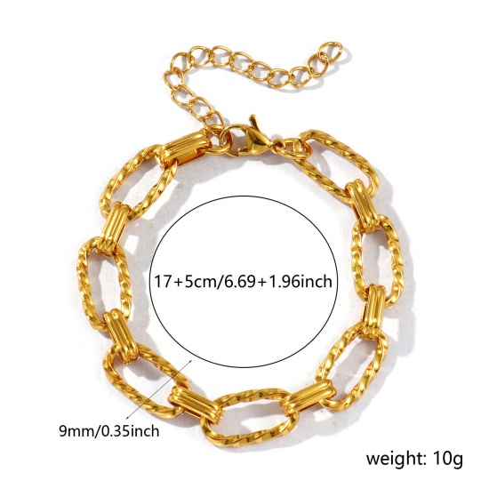 Image de Bracelets En Gros Plaqué Or 18K en 304 Acier Inoxydable, Chaîne de Trombone Respectueux de la Nature, aux Femmes Simple À la Mode Cadeau Fournitures de Bijoux 17cm long, Taille de la Chaîne: 9mm, 1 Pièce