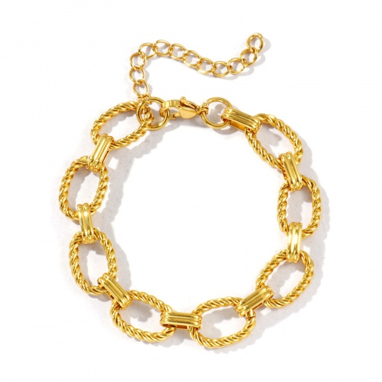 Image de Bracelets En Gros Plaqué Or 18K en 304 Acier Inoxydable, Chaîne de Trombone Respectueux de la Nature, aux Femmes Simple À la Mode Cadeau Fournitures de Bijoux 18cm long, Taille de la Chaîne: 11mm, 1 Pièce