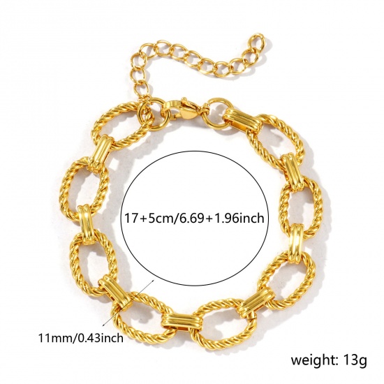Image de Bracelets En Gros Plaqué Or 18K en 304 Acier Inoxydable, Chaîne de Trombone Respectueux de la Nature, aux Femmes Simple À la Mode Cadeau Fournitures de Bijoux 18cm long, Taille de la Chaîne: 11mm, 1 Pièce
