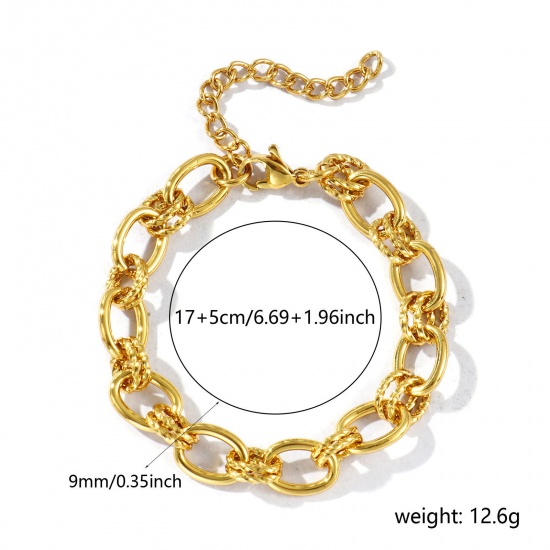 Image de Bracelets En Gros Plaqué Or 18K en 304 Acier Inoxydable, Chaîne Maille Forçat Respectueux de la Nature, aux Femmes Simple À la Mode Cadeau Fournitures de Bijoux 17cm long, Taille de la Chaîne: 9mm, 1 Pièce