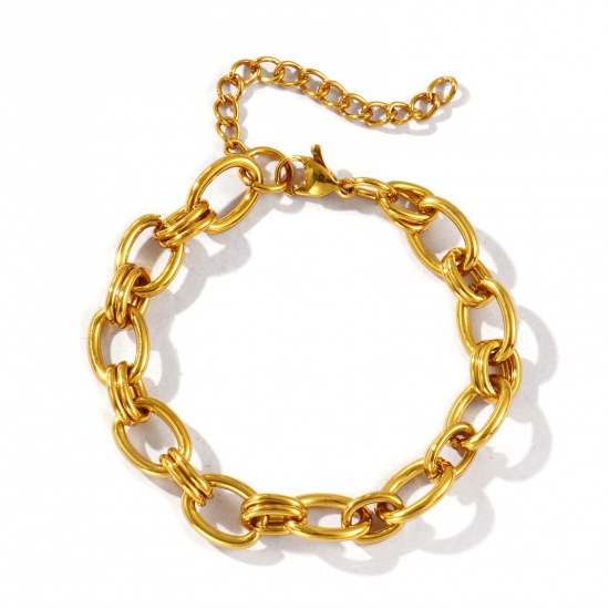 Image de Bracelets En Gros Plaqué Or 18K en 304 Acier Inoxydable, Chaîne Maille Forçat Respectueux de la Nature, aux Femmes Simple À la Mode Cadeau Fournitures de Bijoux 17cm long, Taille de la Chaîne: 9mm, 1 Pièce