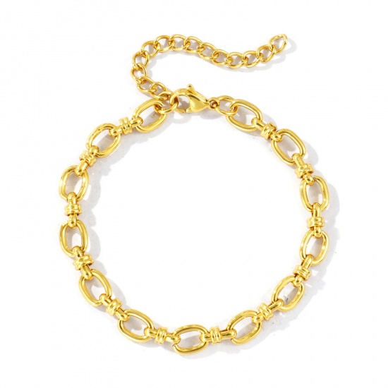 Picture of Wholesale Handmade Link Chain Bracelets, 18K Gold Plated 304 Stainless Steel, Women's Eco-friendly Simple Stylish Gift Jewelry For Retailer, 17cm(6.7") long, Chain Size: 6mm, 1 Piece