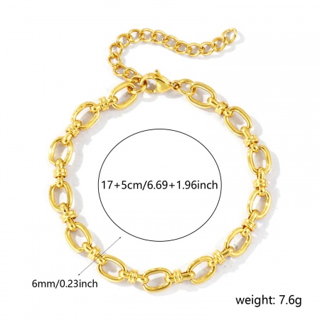 Immagine di Braccialetti All'Ingrosso, Catena a Maglia Fatta a Mano Placcato Oro 18K 304 Acciaio Inossidabile, Donne Ecologico Semplice Elegante Regalo Gioielli Per Rivenditore, 17cm Lunghezza, Dimensione della Catena: 6mm, 1 Pz