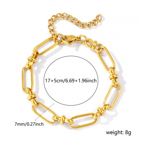 Imagen de Pulseras Al Por Mayor, Cadena de Eslabones Hechos a Mano Chapado en Oro de 18K 304 Acero Inoxidable, Mujeres Respetuoso del Medio Ambiente Sencillo Elegante Regalo Joyería Para Minorista, 17cm longitud, Tamaño de la Cadena: 7mm, 1 Unidad