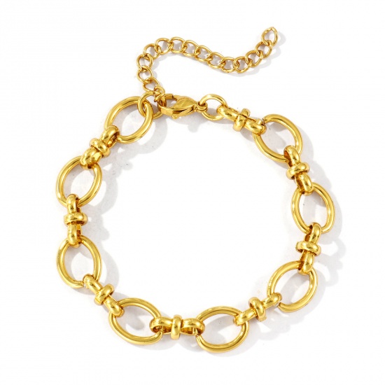 Picture of Wholesale Handmade Link Chain Bracelets, 18K Gold Plated 304 Stainless Steel, Women's Eco-friendly Simple Stylish Gift Jewelry For Retailer, 18cm(7.1") long, Chain Size: 10.5mm, 1 Piece