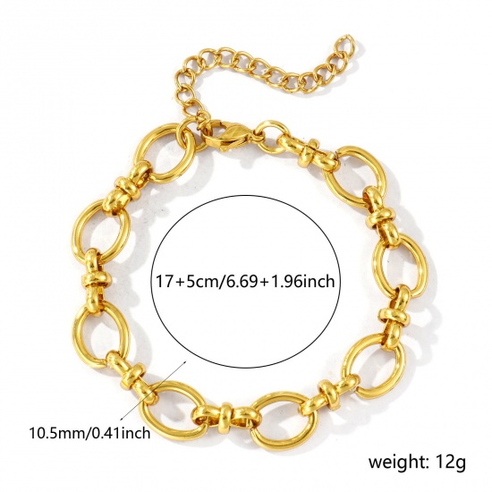 Picture of Wholesale Handmade Link Chain Bracelets, 18K Gold Plated 304 Stainless Steel, Women's Eco-friendly Simple Stylish Gift Jewelry For Retailer, 18cm(7.1") long, Chain Size: 10.5mm, 1 Piece