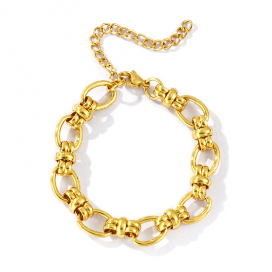 Picture of Wholesale Handmade Link Chain Bracelets, 18K Gold Plated 304 Stainless Steel, Women's Eco-friendly Simple Stylish Gift Jewelry For Retailer, 17cm(6.7") long, Chain Size: 10mm, 1 Piece