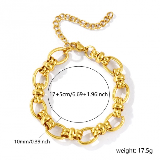 Picture of Wholesale Handmade Link Chain Bracelets, 18K Gold Plated 304 Stainless Steel, Women's Eco-friendly Simple Stylish Gift Jewelry For Retailer, 17cm(6.7") long, Chain Size: 10mm, 1 Piece