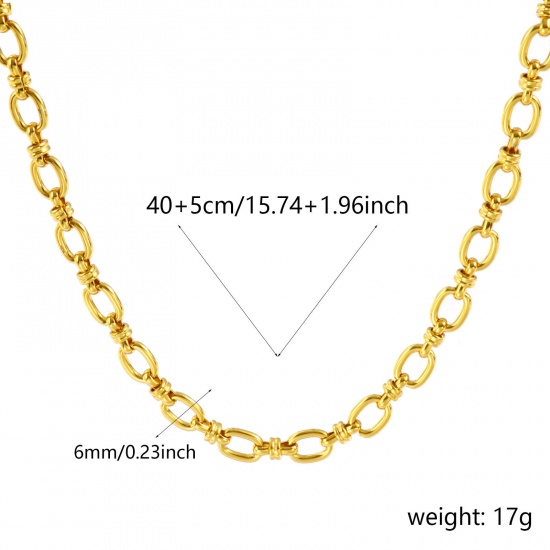 Picture of Wholesale Handmade Link Chain Necklace, 18K Gold Plated 304 Stainless Steel, Women's Eco-friendly Simple Stylish Gift Jewelry For Retailer, 40cm(15.7") + 5cm(2") long, Chain Size: 6mm, 1 Piece