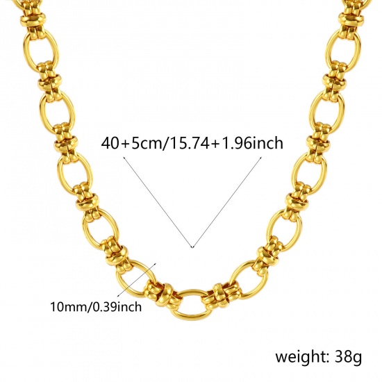 Picture of Wholesale Handmade Link Chain Necklace, 18K Gold Plated 304 Stainless Steel, Women's Eco-friendly Simple Stylish Gift Jewelry For Retailer, 40cm(15.7") + 5cm(2") long, Chain Size: 10mm, 1 Piece