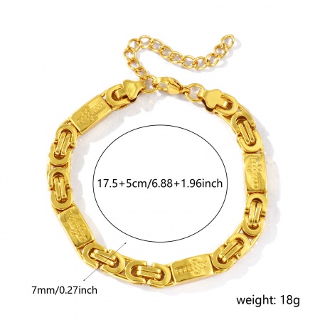Picture of Wholesale 304 Stainless Steel Byzantine Link Chain Bracelets, 18K Gold Plated Eco-friendly, Women's Simple Stylish Gift Jewelry Supply, 17.5cm(6 7/8") long, Chain Size: 7mm, 1 Piece
