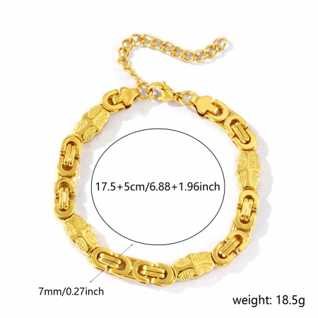 Picture of Wholesale 304 Stainless Steel Byzantine Link Chain Bracelets, 18K Gold Plated Eco-friendly, Women's Simple Stylish Gift Jewelry Supply, 17.5cm(6 7/8") long, Chain Size: 7mm, 1 Piece