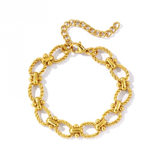 Image de Bracelets En Gros Plaqué Or 18K en 304 Acier Inoxydable, Chaîne à Maillons Faite à la Main Respectueux de la Nature, aux Femmes Simple À la Mode Cadeau Fournitures de Bijoux 16cm long, Taille de la Chaîne: 9mm, 1 Pièce