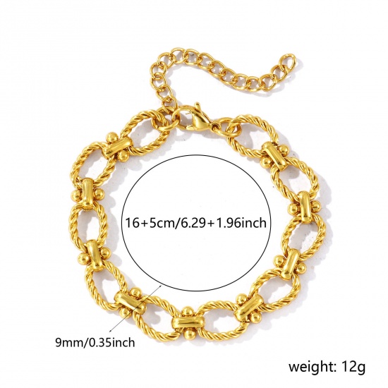 Image de Bracelets En Gros Plaqué Or 18K en 304 Acier Inoxydable, Chaîne à Maillons Faite à la Main Respectueux de la Nature, aux Femmes Simple À la Mode Cadeau Fournitures de Bijoux 16cm long, Taille de la Chaîne: 9mm, 1 Pièce