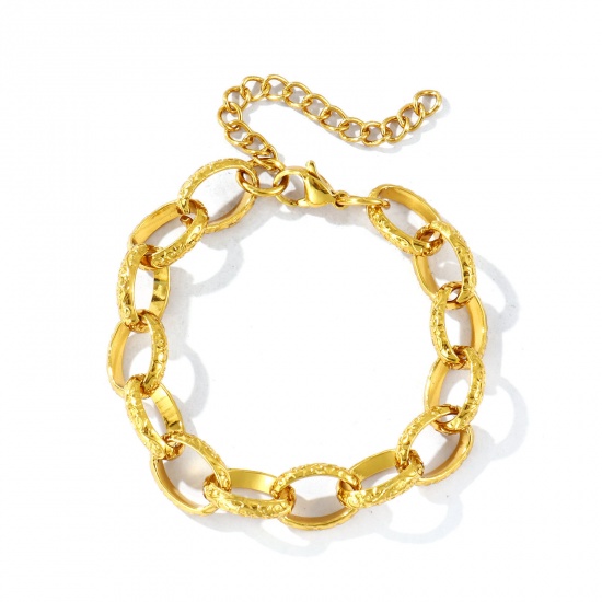 Image de Bracelets En Gros Plaqué Or 18K en 304 Acier Inoxydable, Chaîne Maille Forçat Respectueux de la Nature, aux Femmes Simple À la Mode Cadeau Fournitures de Bijoux 17cm long, Taille de la Chaîne: 10mm, 1 Pièce