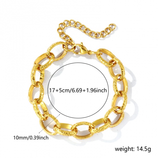 Image de Bracelets En Gros Plaqué Or 18K en 304 Acier Inoxydable, Chaîne Maille Forçat Respectueux de la Nature, aux Femmes Simple À la Mode Cadeau Fournitures de Bijoux 17cm long, Taille de la Chaîne: 10mm, 1 Pièce