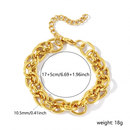 Imagen de 304 Acero Inoxidable Cadena de Eslabones Hechos a Mano Pulseras Al Por Mayor, Chapado en Oro de 18K Respetuoso del Medio Ambiente, Mujeres Sencillo Elegante Regalo Suministro de Joyería, 17cm longitud, Tamaño de la Cadena: 10.5mm, 1 Unidad