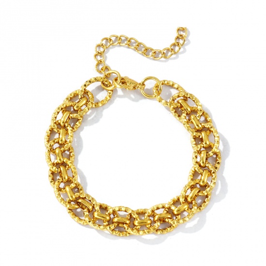 Image de Bracelets En Gros Plaqué Or 18K en 304 Acier Inoxydable, Chaîne à Maillons Faite à la Main Respectueux de la Nature, aux Femmes Simple À la Mode Cadeau Fournitures de Bijoux 17cm long, Taille de la Chaîne: 10.5mm, 1 Pièce
