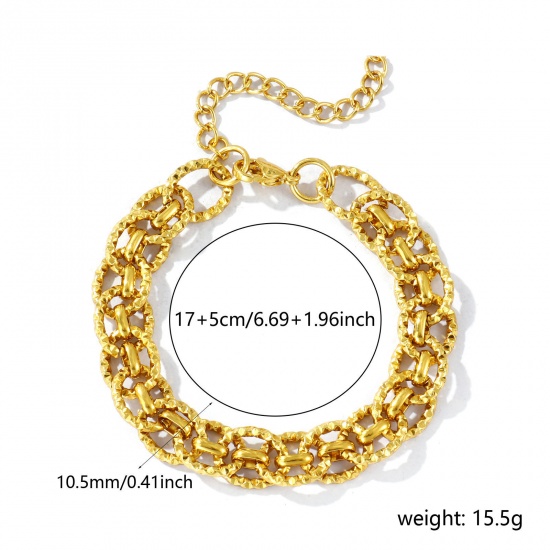 Image de Bracelets En Gros Plaqué Or 18K en 304 Acier Inoxydable, Chaîne à Maillons Faite à la Main Respectueux de la Nature, aux Femmes Simple À la Mode Cadeau Fournitures de Bijoux 17cm long, Taille de la Chaîne: 10.5mm, 1 Pièce