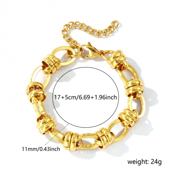 Image de Bracelets En Gros Plaqué Or 18K en 304 Acier Inoxydable, Chaîne à Maillons Faite à la Main Respectueux de la Nature, aux Femmes Simple À la Mode Cadeau Fournitures de Bijoux 17cm long, Taille de la Chaîne: 11mm, 1 Pièce