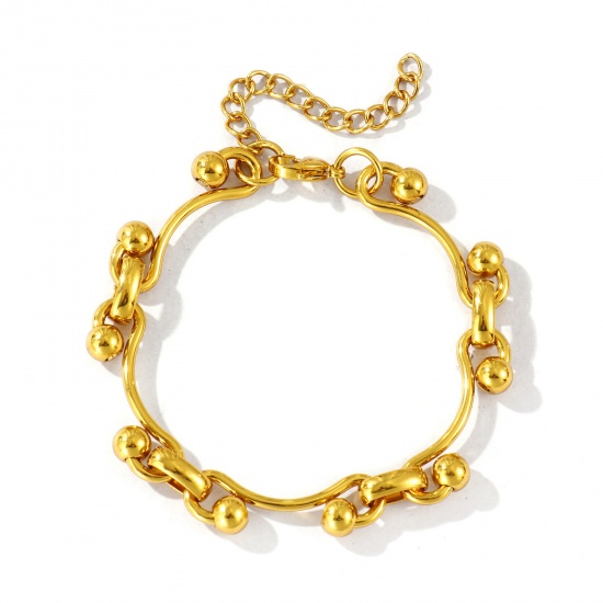 Picture of Wholesale Link Chain Bracelets, 18K Gold Plated 304 Stainless Steel, Women's Eco-friendly Simple Stylish Gift Jewelry For Retailer, 18cm(7.1") long, Chain Size: 10mm, 1 Piece