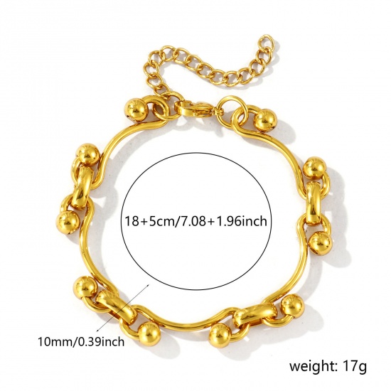 Picture of Wholesale Link Chain Bracelets, 18K Gold Plated 304 Stainless Steel, Women's Eco-friendly Simple Stylish Gift Jewelry For Retailer, 18cm(7.1") long, Chain Size: 10mm, 1 Piece