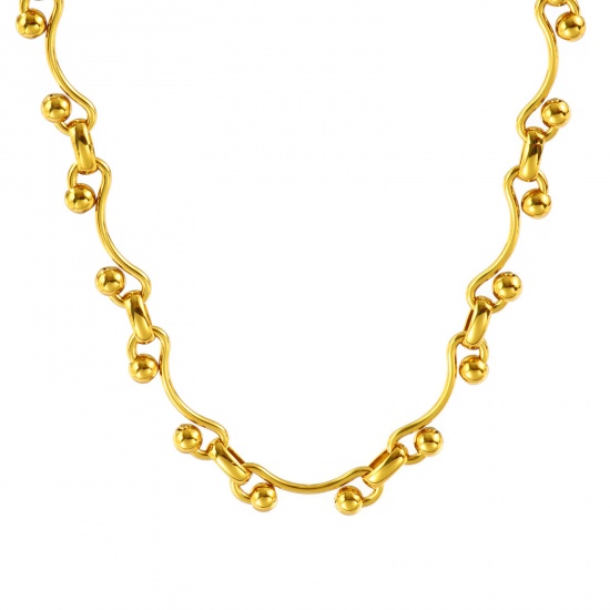 Picture of Wholesale Link Chain Necklace, 18K Gold Plated 304 Stainless Steel, Women's Eco-friendly Simple Stylish Gift Jewelry For Retailer, 42cm(16.5") + 5cm(2") long, Chain Size: 10mm, 1 Piece