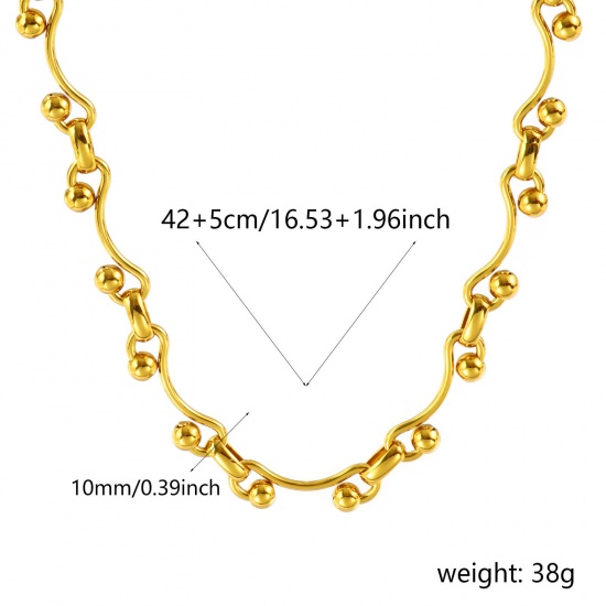Picture of Wholesale Link Chain Necklace, 18K Gold Plated 304 Stainless Steel, Women's Eco-friendly Simple Stylish Gift Jewelry For Retailer, 42cm(16.5") + 5cm(2") long, Chain Size: 10mm, 1 Piece