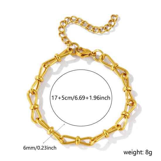 Picture of Wholesale 304 Stainless Steel 8 Shape Chain Bracelets, 18K Gold Plated Eco-friendly, Women's Simple Stylish Gift Jewelry Supply, 17cm(6.7") long, Chain Size: 6mm, 1 Piece