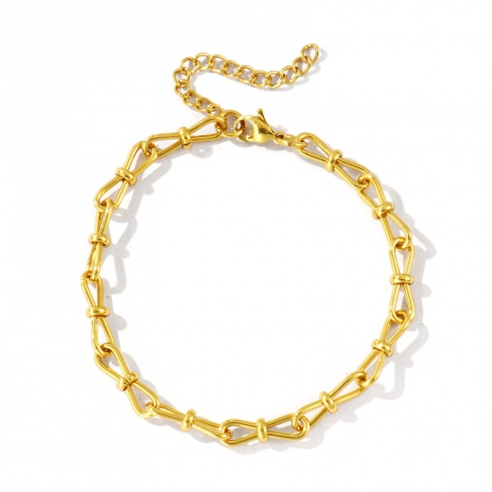 Picture of Wholesale 304 Stainless Steel 8 Shape Chain Anklet, 18K Gold Plated Eco-friendly, Women's Simple Stylish Gift Jewelry Supply, 21cm(8.3") long, Chain Size: 6mm, 1 Piece