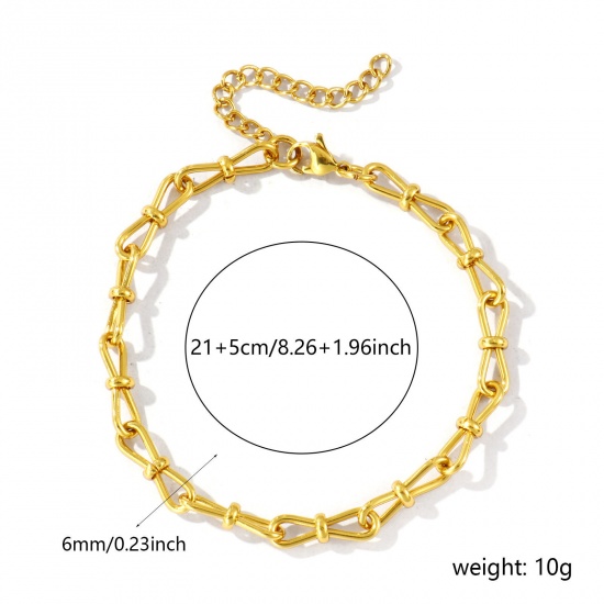 Picture of Wholesale 304 Stainless Steel 8 Shape Chain Anklet, 18K Gold Plated Eco-friendly, Women's Simple Stylish Gift Jewelry Supply, 21cm(8.3") long, Chain Size: 6mm, 1 Piece