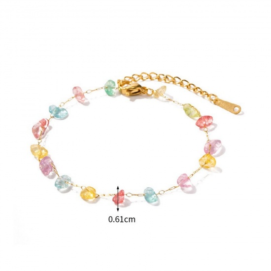 Picture of Wholesale Chip Beads Multicolor 304 Stainless Steel Beaded Chain Station Bracelet, 18K Gold Plated Eco-friendly PVD Vacuum Plating, Women's Exquisite Stylish Gift Jewelry Supply, 17cm(6.7") long, 1 Piece