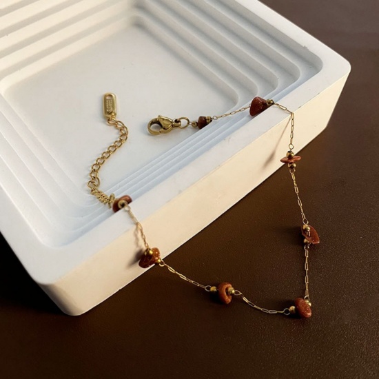 Picture of Wholesale Chip Beads Dark Red 304 Stainless Steel Beaded Chain Station Bracelet, 18K Gold Plated Eco-friendly PVD Vacuum Plating, Women's Exquisite Stylish Gift Jewelry Supply, 17cm(6.7") long, 1 Piece