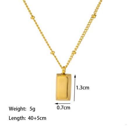 Picture of Wholesale Brick Smooth Blank Pendant Charm Necklace, 18K Gold Plated 304 Stainless Steel Women's Eco-friendly Simple Retro Gift Jewelry For Retailer, 40cm(15.7") + 5cm(2") long, 1 Piece
