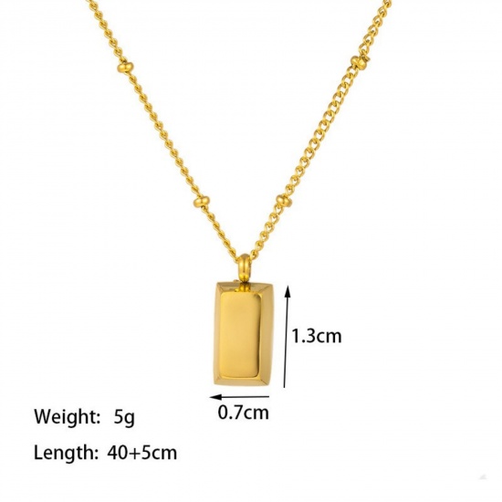Picture of Wholesale Brick Smooth Blank Pendant Charm Necklace, 18K Gold Plated 304 Stainless Steel Women's Eco-friendly Simple Retro Gift Jewelry For Retailer, 40cm(15.7") + 5cm(2") long, 1 Piece
